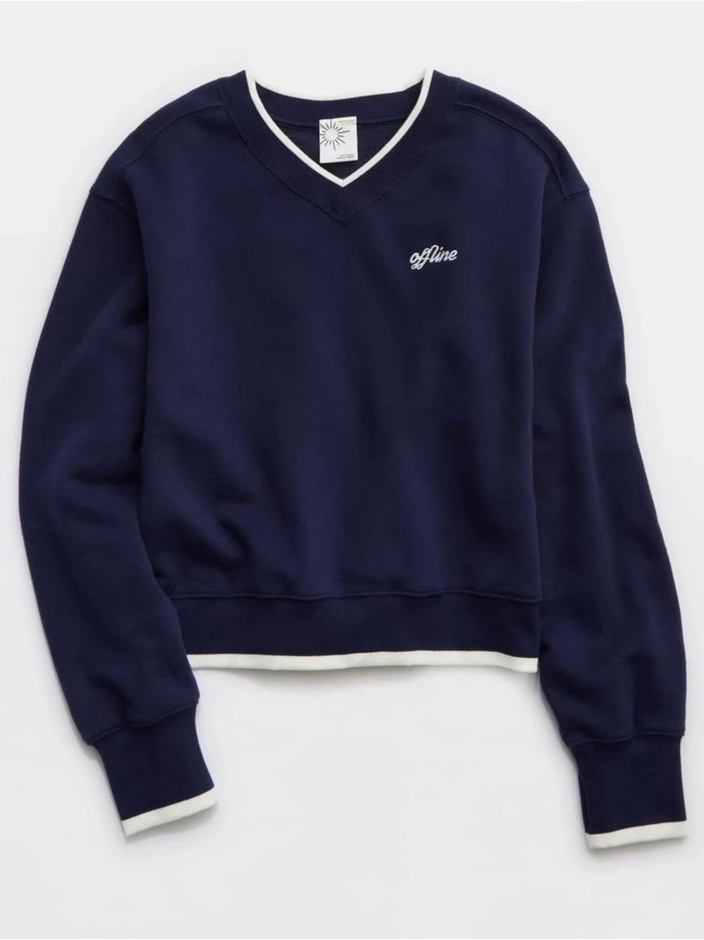 🫐▫️ aerie Navy V-Neck Sweater Sweatshirt with White Trim‎ ▫️🫐
